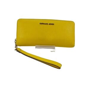 Michael Kors‎ Yellow Saffiano Leather Jet Set Travel Zip Around Wristlet Wallet